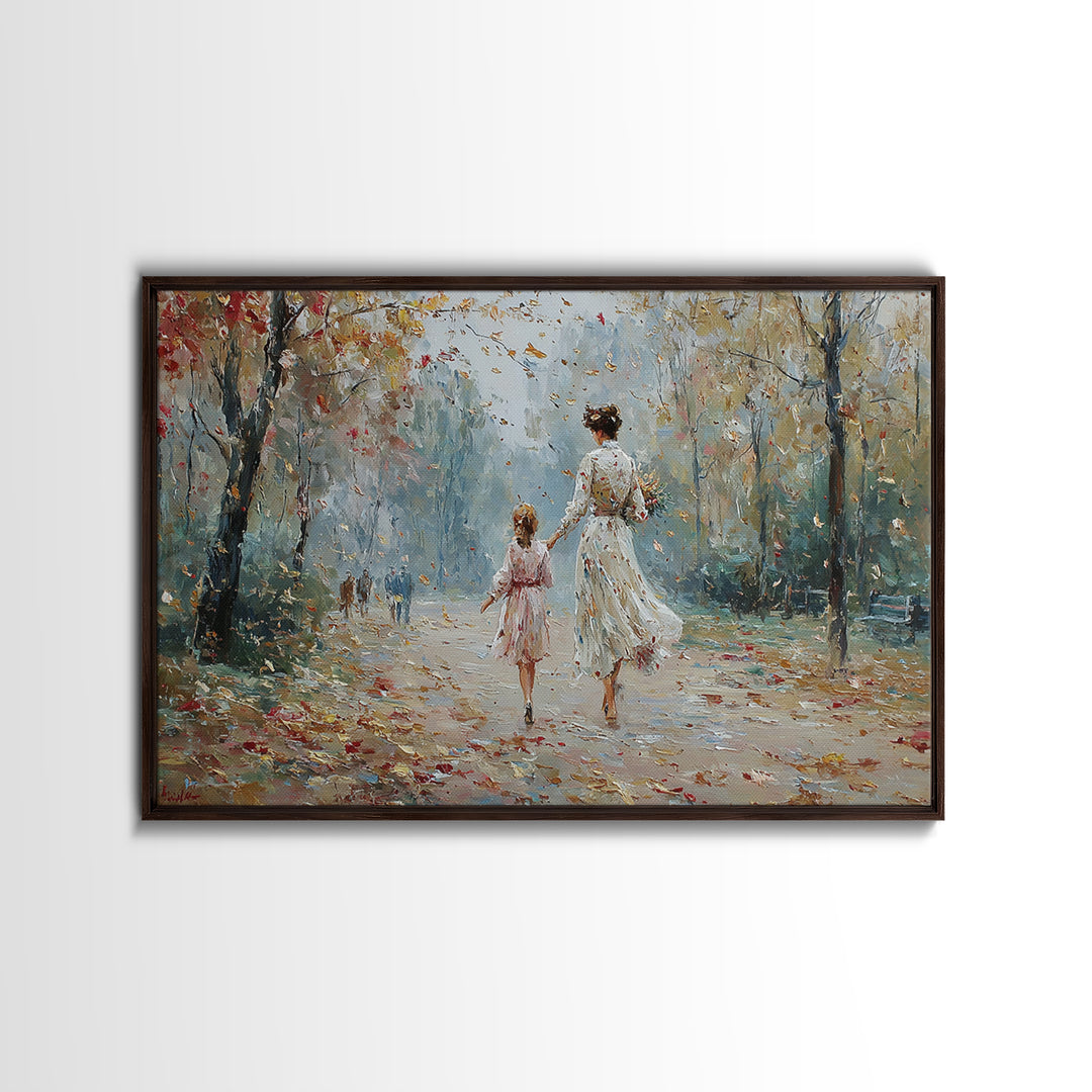 Mother And Daughter Strolling In Spring Park Wall Art, Impressionist Oil Painting Print, Feminine Home Decor, Gift For Mom
