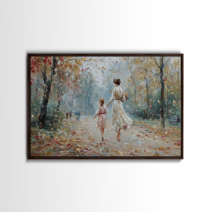 Mother And Daughter Strolling In Spring Park Wall Art, Impressionist Oil Painting Print, Feminine Home Decor, Gift For Mom