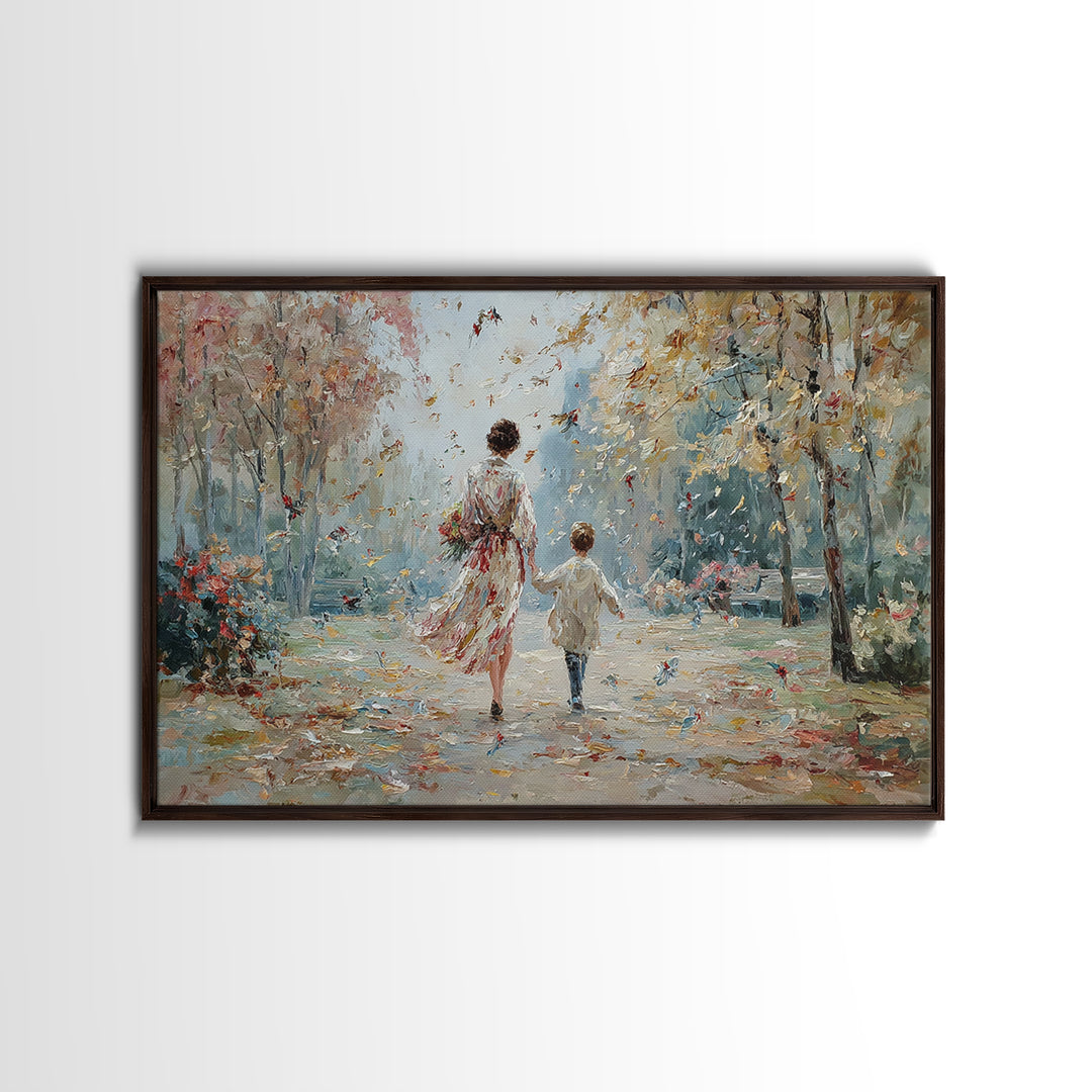Mother And Child Autumn Park Walk Wall Art, Impressionist Painting Print, Feminine Living Room Decor, Housewarming Gift For Her