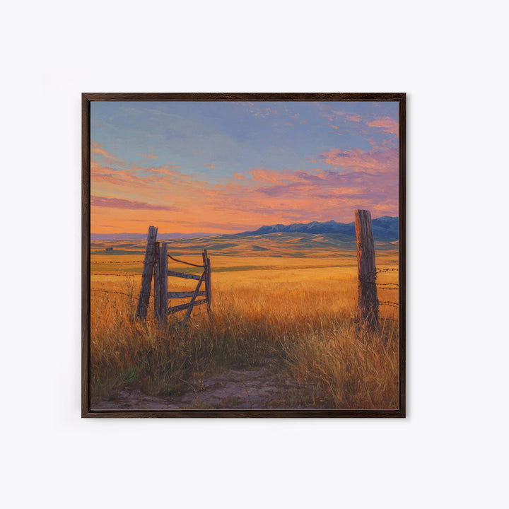 Golden Field Country Landscape Oil Painting Wall Art, Rustic Farm Sunset Hillside Canvas Print Home Decor