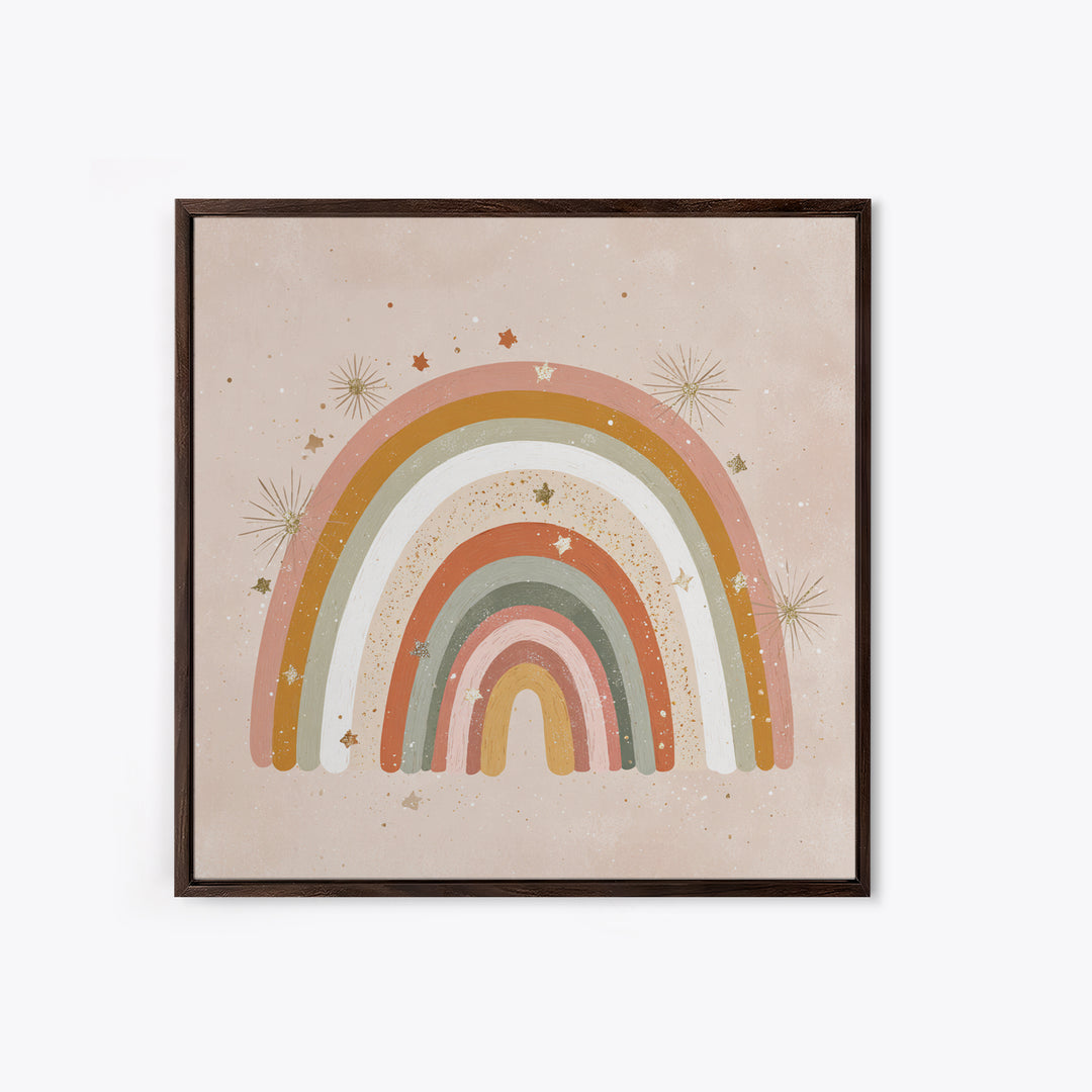 Muted Rainbow With Stars Canvas Print, Boho Nursery Wall Decor, Kids Room Art, Pastel Home Decor, Baby Shower Gift For Girl Nursery Decor