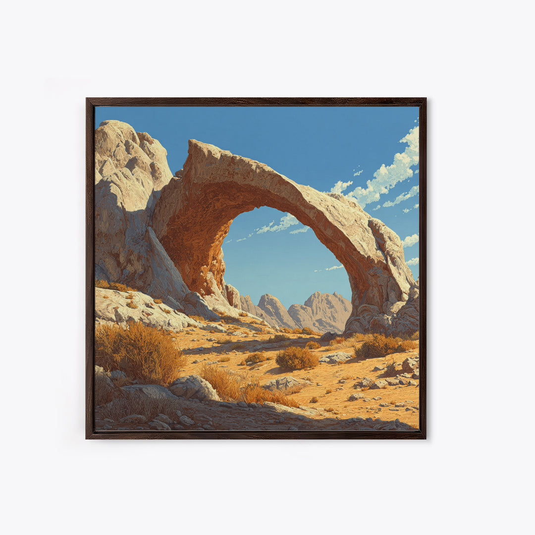 Sandstone Desert Arch Landscape Wall Art, Western Rock Formation Print, Modern Southwest Desert Decor Canvas Print