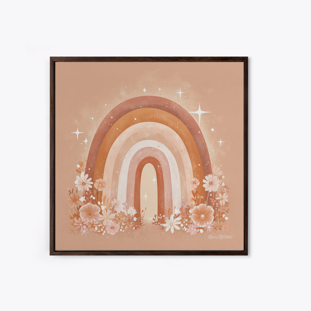 Peach Floral Rainbow Wall Art, Daisy Nursery Decor, Boho Kids Room Art, Feminine Wall Decor, Baby Girl Nursery Canvas Print