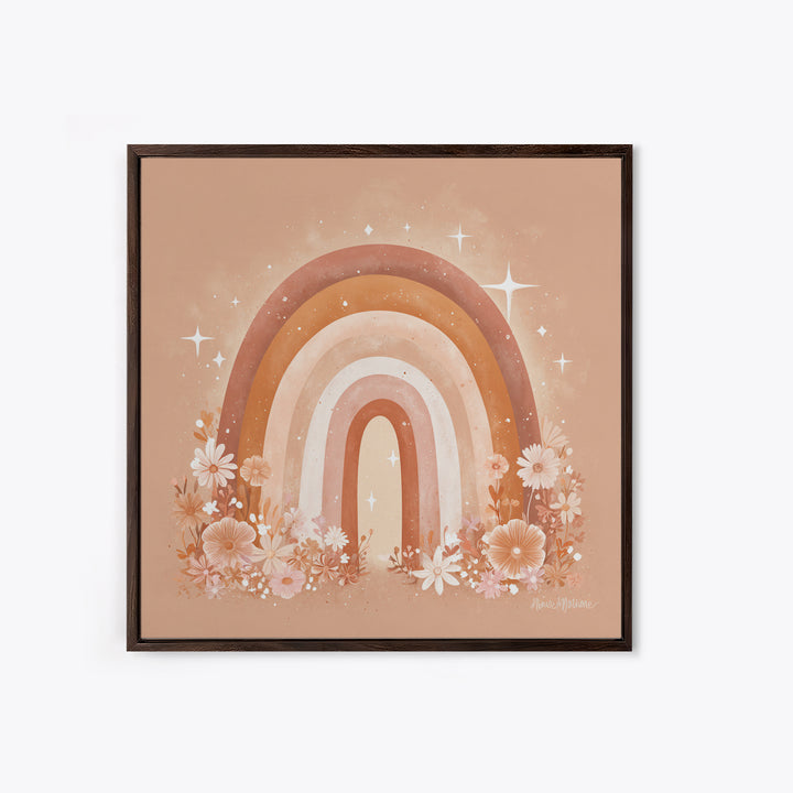 Peach Floral Rainbow Wall Art, Daisy Nursery Decor, Boho Kids Room Art, Feminine Wall Decor, Baby Girl Nursery Canvas Print
