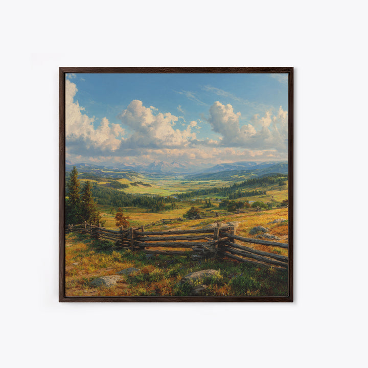 Wide Mountain Valley Landscape Wall Art, Rustic Country Canvas Print, Large Western Farmhouse Decor For Living Room