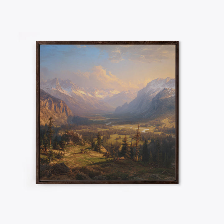 Majestic Mountain Valley At Sunrise Wall Art, Scenic Landscape Print, Nature Home Decor, Large Living Room Canvas Print