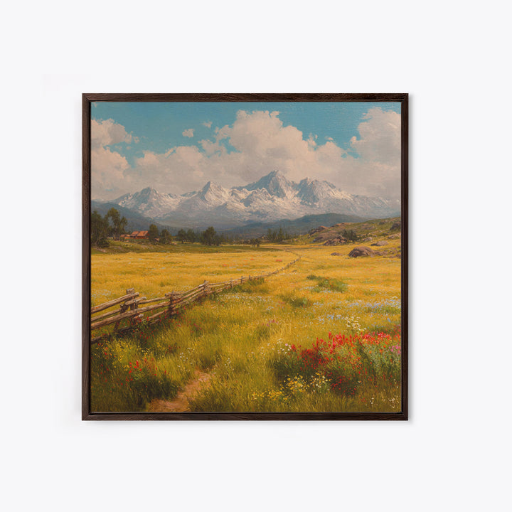 Sunny Alpine Meadow Landscape Wall Art, Wildflower Field Canvas Print, Country Farmhouse Decor, Mountain Nature Art