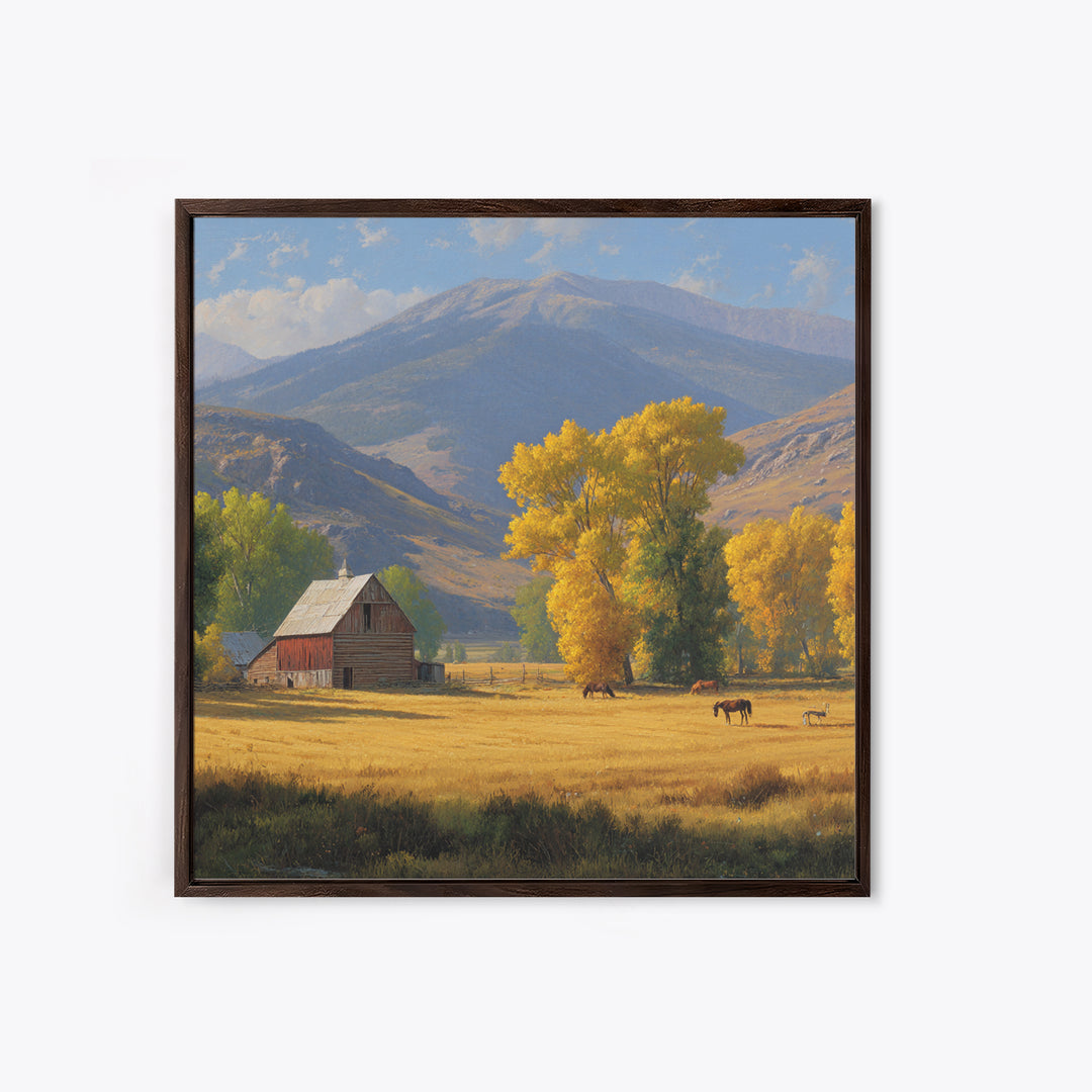 Golden Autumn Barn Landscape Wall Art Canvas Print Rustic Farmhouse Country Home Decor Large Landscape Art