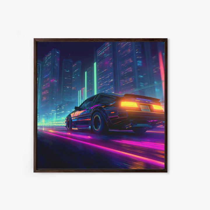 Neon Cyberpunk Sports Car Night Cityscape Wall Art Futuristic Sci Fi Urban Decor Gaming Room Canvas Print For Cool Office