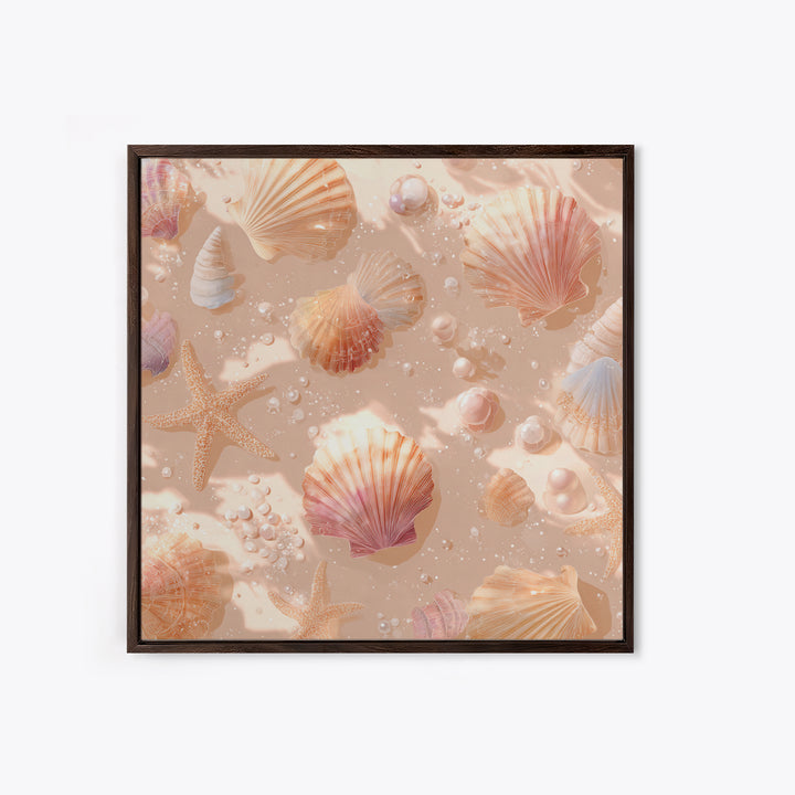 Blush Seashells And Starfish Canvas Print, Coastal Wall Art, Beach House Decor, Ocean Nursery Decor, Soft Nautical Decor