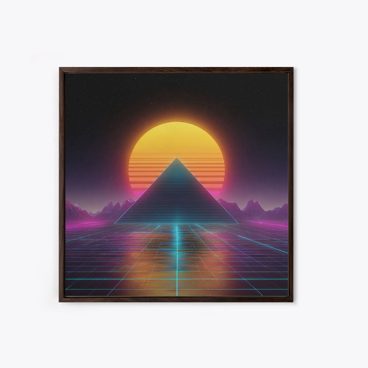 Retro Futuristic Pyramid Neon Sunset Landscape Wall Art Vaporwave Synthwave Painting Gaming Room Decor Canvas Print