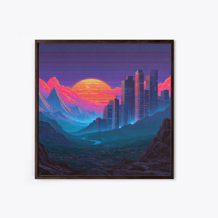 Cyberpunk City Neon Sunset Landscape Wall Art Futuristic Skyline Painting Gaming Room Decor Modern Wall Art Canvas Print