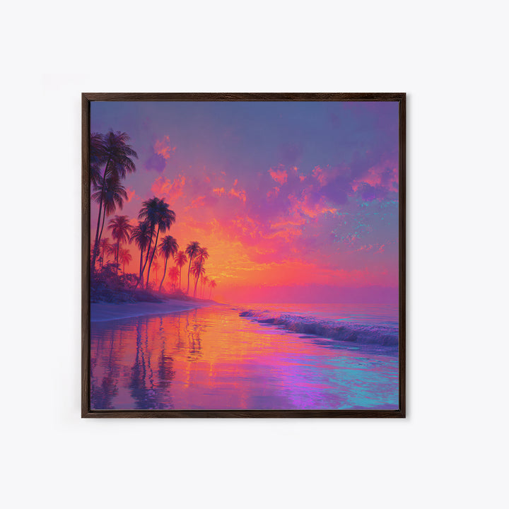 Dreamy Tropical Sunset Beach Wall Art, Colorful Coastal Ocean Canvas Print, Beach House Decor, Modern Coastal Art Print