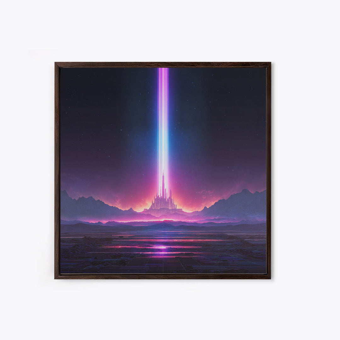 Futuristic Neon City With Beams Of Light Wall Art Canvas Print Modern Sci Fi Decor For Living Room