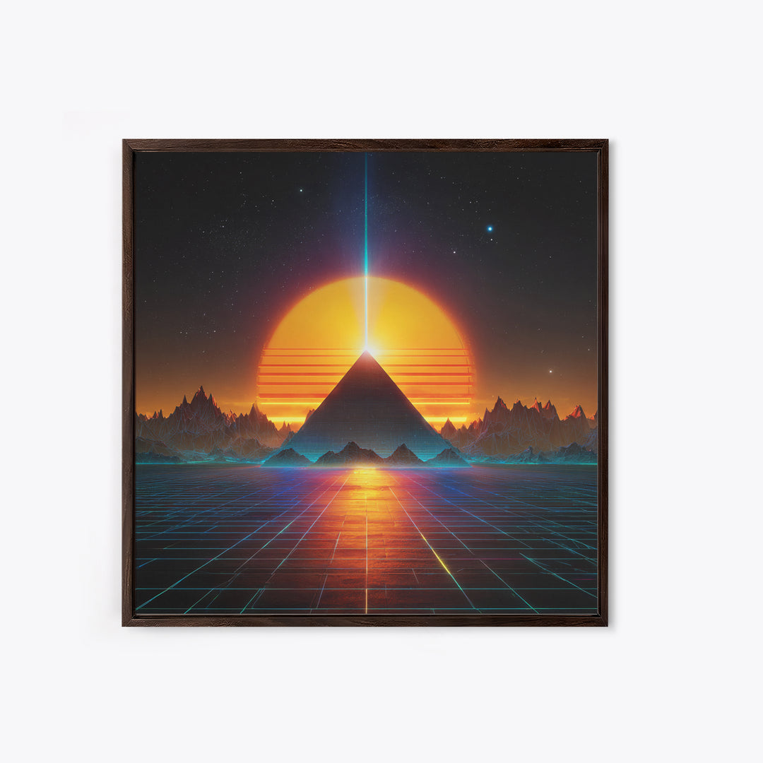 Retro Futuristic Pyramid Sunset Wall Art Neon Sci Fi Landscape Print Modern Abstract Art Print For Home Decor Living Room