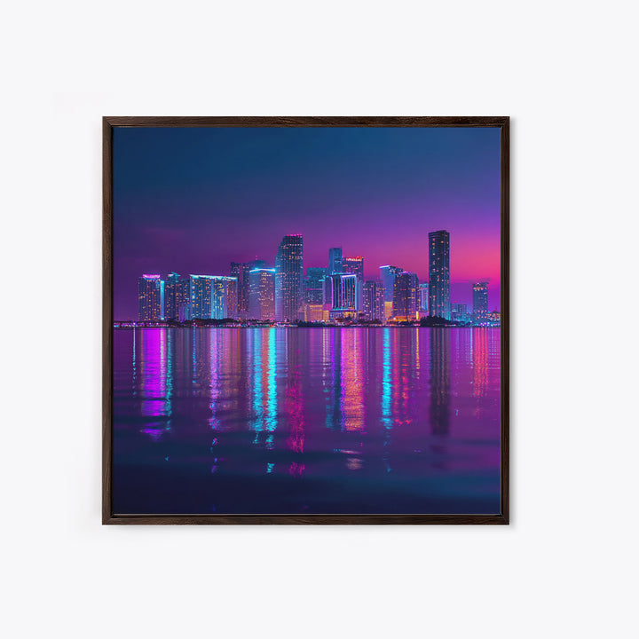 Neon City Skyline At Night Wall Art, Futuristic Urban Landscape Print, Cyberpunk Home Decor, Colorful Cityscape Canvas Print