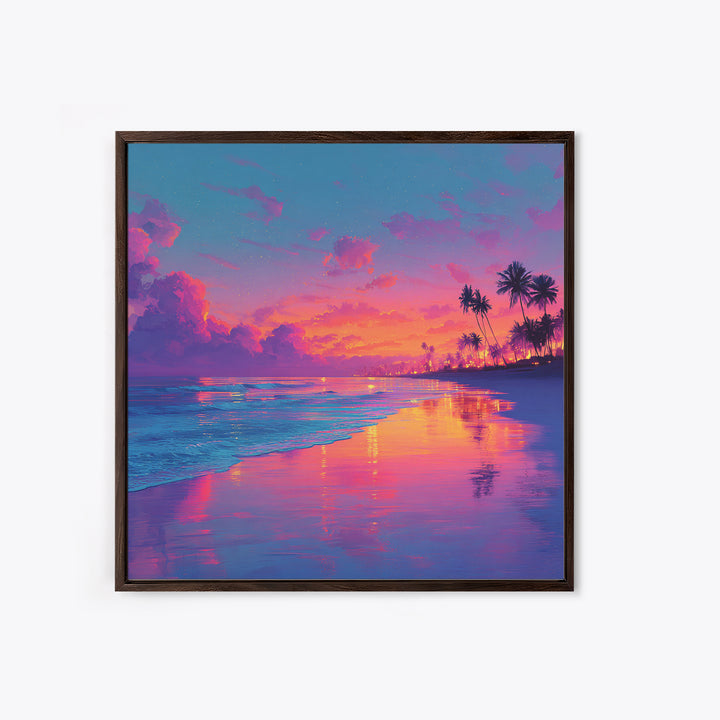 Colorful Seaside Sunset Wall Art, Tropical Ocean Beach Print, Vibrant Coastal Decor, Modern Summer Ocean Wall Art