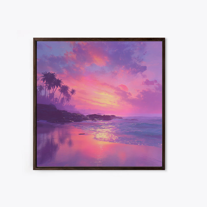 Dreamy Pink Ocean Sunset Wall Art, Tropical Beach Landscape Canvas Print, Pastel Coastal Home Decor For Living Room