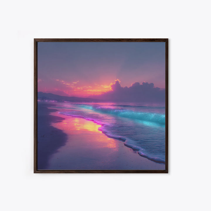 Vibrant Neon Ocean Sunset Landscape Large Wall Art Canvas Print Contemporary Coastal Home Decor