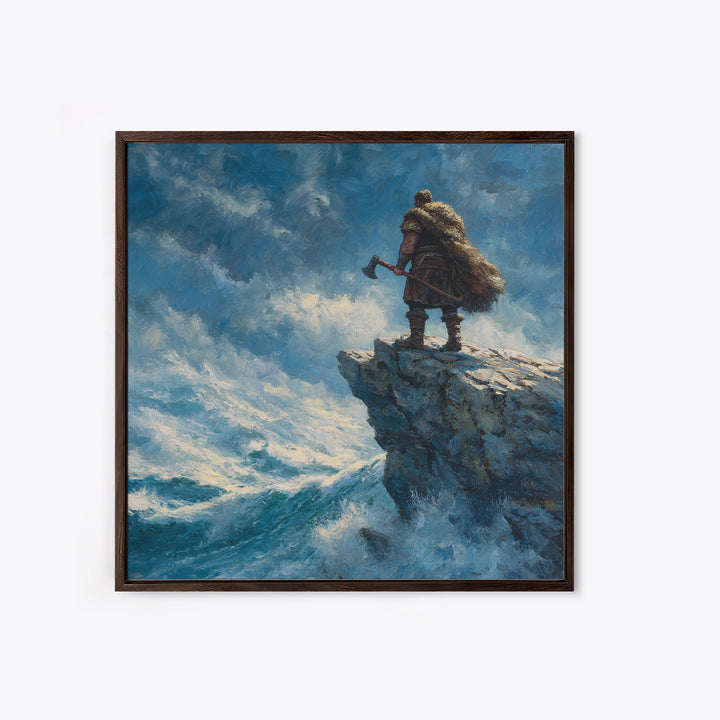 Viking Warrior On Windy Ocean Cliff Canvas Print, Seascape Wall Art, Nautical Decor, Masculine Office Decor, Gift For Him