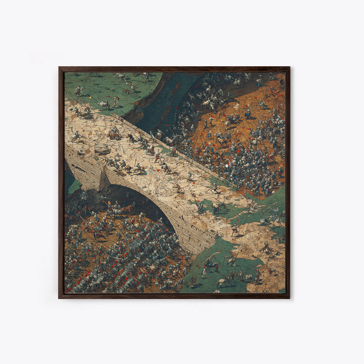 Epic Medieval Battle On Stone Bridge Wall Art, Historical Art Print, War Scene Canvas Print, Game Room Decor, Gift For Him