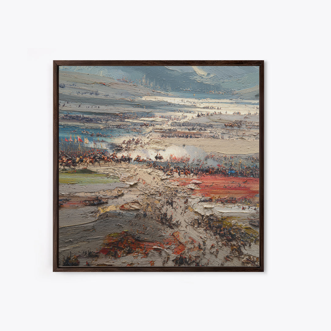 Epic Ancient Battlefield Impasto Landscape Wall Art, Historical War Painting, Large Canvas Decor, Dramatic Living Room Art