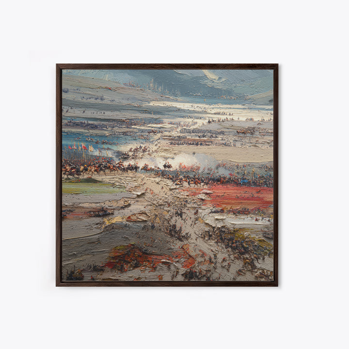 Epic Ancient Battlefield Impasto Landscape Wall Art, Historical War Painting, Large Canvas Decor, Dramatic Living Room Art