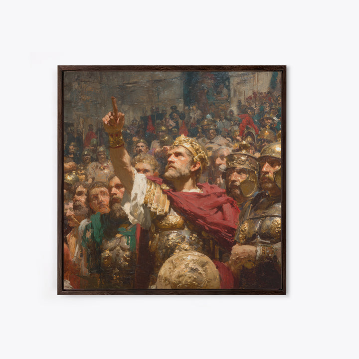 Roman Emperor Addressing Army Framed Canvas Print, Classical History Wall Decor, Ancient Battle Art, Statement Office Decor