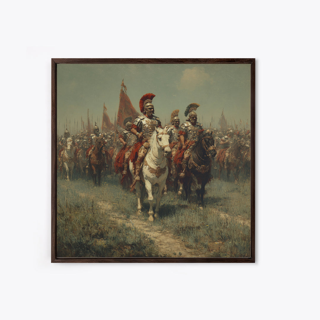 Roman Cavalry Legion Marching Across Field Framed Canvas Print, Historical Wall Art, Equestrian Art, Large Wall Decor, Living Room Art