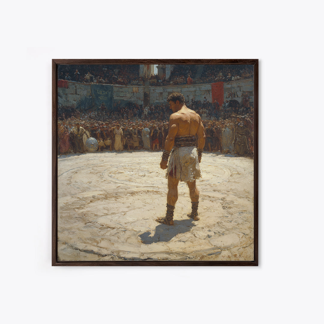 Gladiator In Roman Arena Canvas Print, Ancient History Oil Painting, Masculine Wall Art, Classical Office Decor Gift For Him