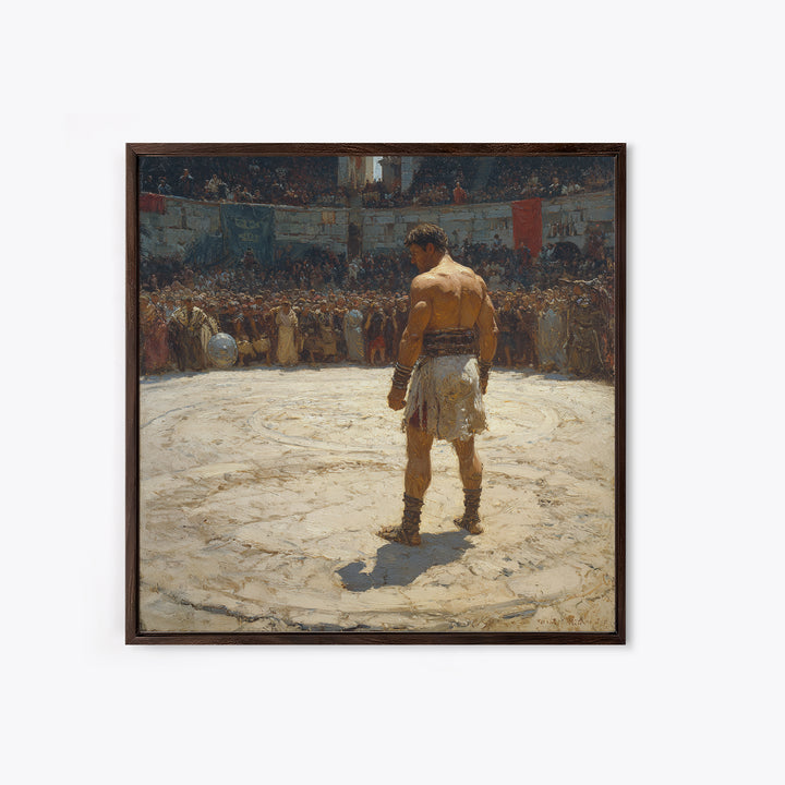 Gladiator In Roman Arena Canvas Print, Ancient History Oil Painting, Masculine Wall Art, Classical Office Decor Gift For Him