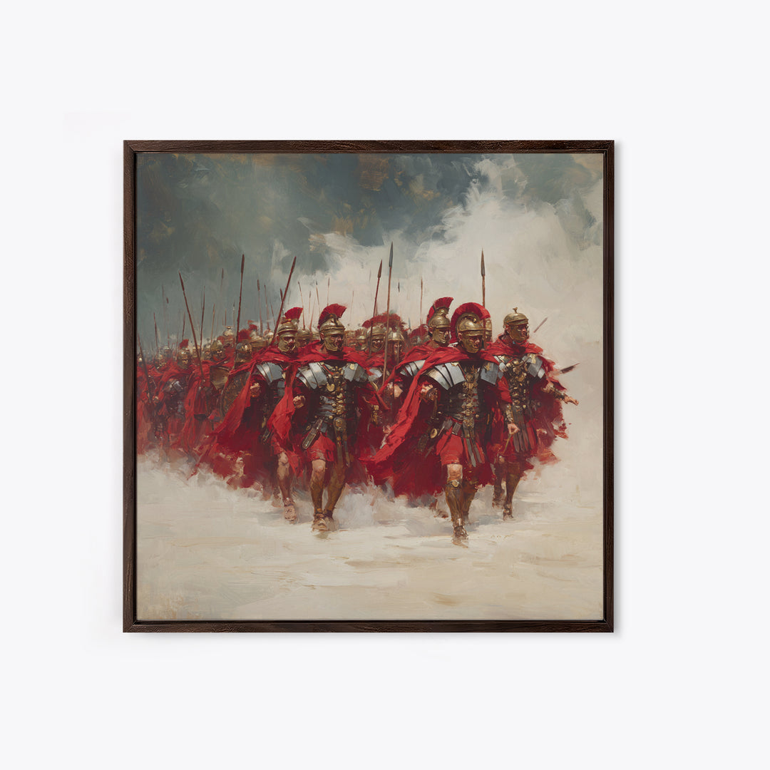 Roman Legion Marching With Red Capes Framed Canvas Print, Historical Wall Art, Masculine Office Decor, Gift For Him, Classic Art