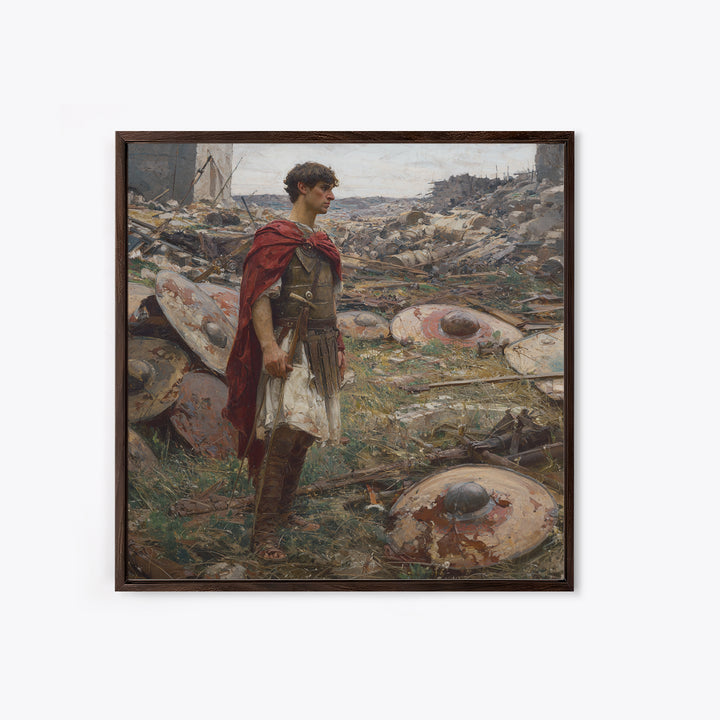 Roman Soldier Among Fallen Shields Wall Art, Ancient Warrior Oil Painting, Classical History Decor, Masculine Living Room Art