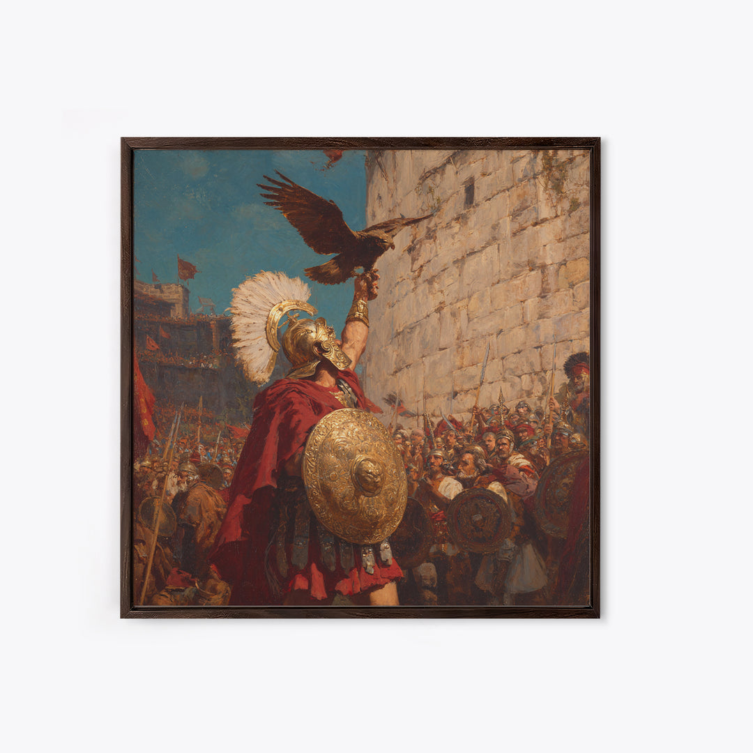 Triumphant Roman Commander With Eagle Wall Art, Ancient Battle Painting, Historical Canvas Decor, Statement Living Room Art