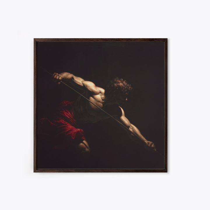 Muscular Archer In Dramatic Shadow, Baroque Framed Canvas Print, Classical Figure Wall Art, Dark Academia Decor, Gift For Him