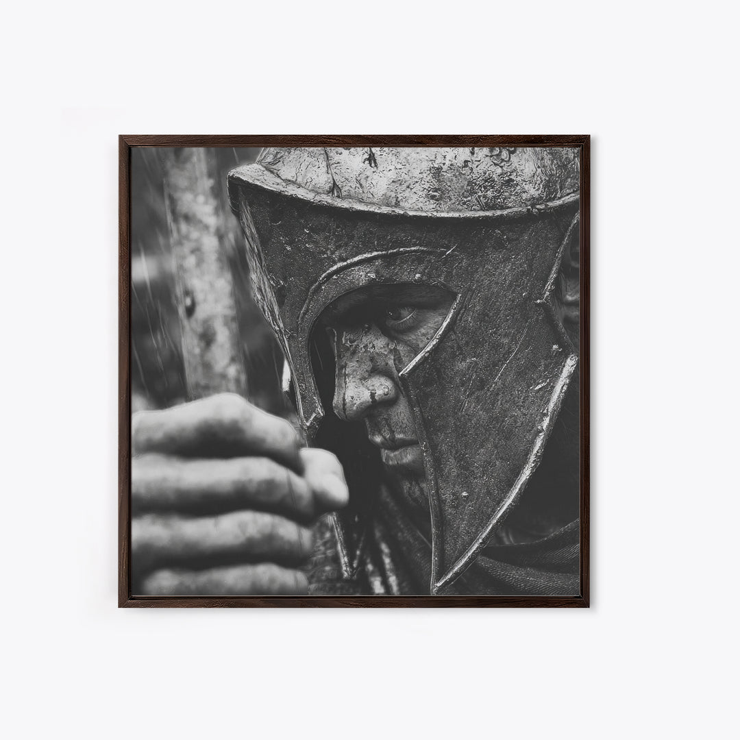 Black And White Spartan Helmet Wall Art, Moody Warrior Canvas Print, Ancient Greek Decor, Masculine Office Art, Gift For Him
