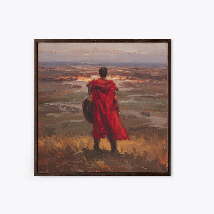 Roman Warrior In Red Cloak Wall Art, Epic Battlefield Oil Painting, Ancient History Decor, Masculine Office Art Print Gift
