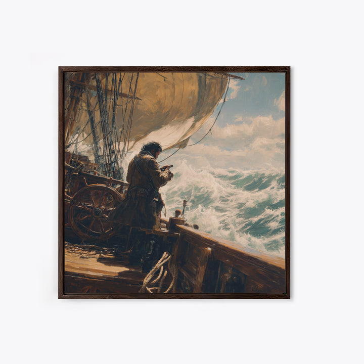 Stormy Sailor On Tall Ship Wall Art, Nautical Oil Painting, Coastal Decor, Maritime Canvas, Ocean Gift For Him, Living Room Decor