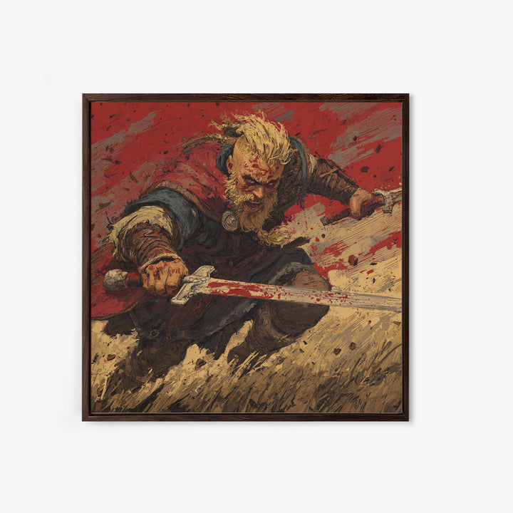 Bloody Viking Warrior With Sword Canvas Print, Bold Norse Battle Art, Dark Fantasy Decor, Masculine Wall Decor Gift For Him