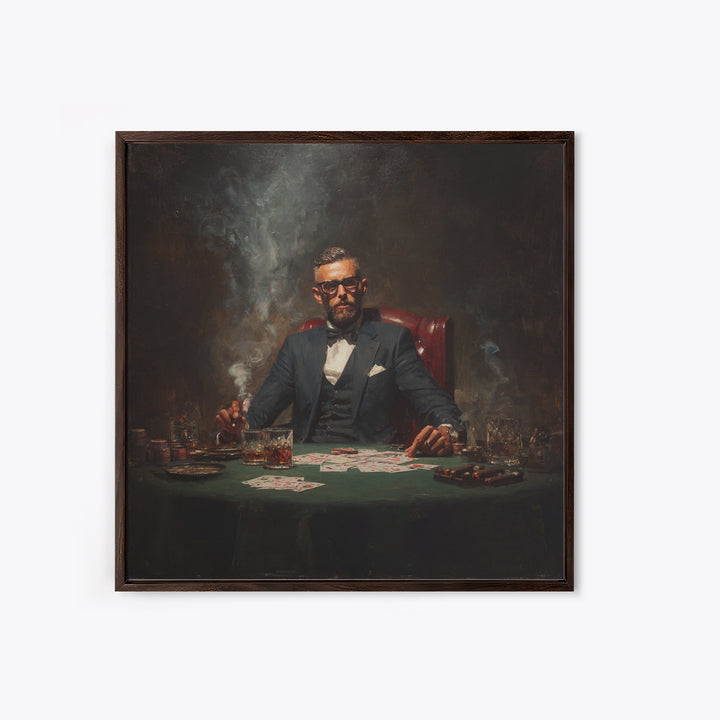 Suited Poker Player With Cigar Canvas Print, Speakeasy Bar Art, Casino Wall Decor, Man Cave Gift, Moody Office Decor, For Him