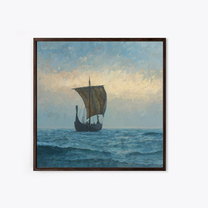 Viking Longship On Stormy Sea Canvas Print, Nautical Fantasy Art, Ocean Landscape Painting, Nordic Coastal Home Decor Gift For Him