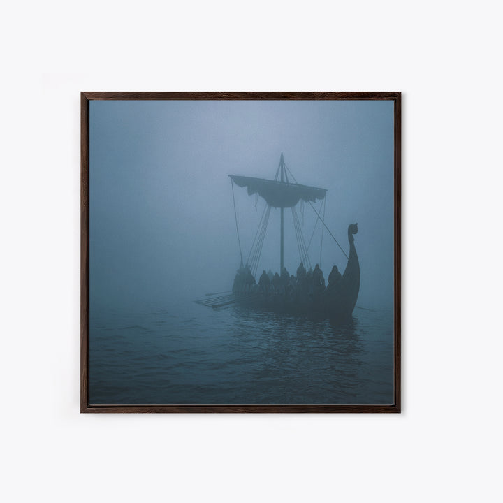 Foggy Viking Longship Wall Art, Nautical Fantasy Canvas Print, Moody Seascape, Nordic Decor, Rustic Coastal Gift For Him