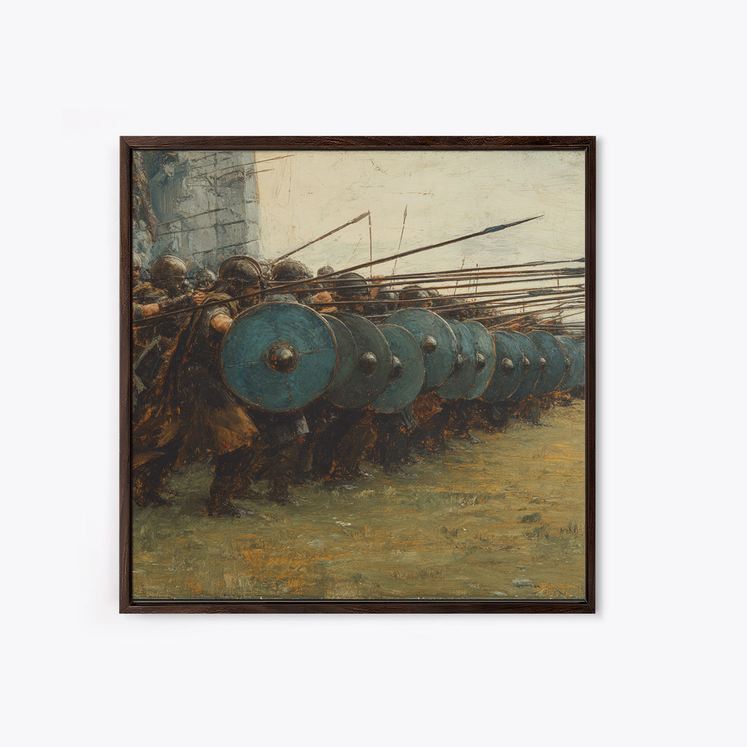 Ancient Shield Wall Soldiers Canvas Print, Greek Battle Formation Oil Painting, Masculine Wall Art For Office Decor Gift