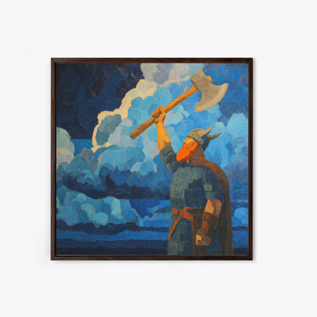 Viking Warrior With Axe Oil Painting Wall Art, Bold Nordic Mythology Art Print, Masculine Office Decor Living Room Art