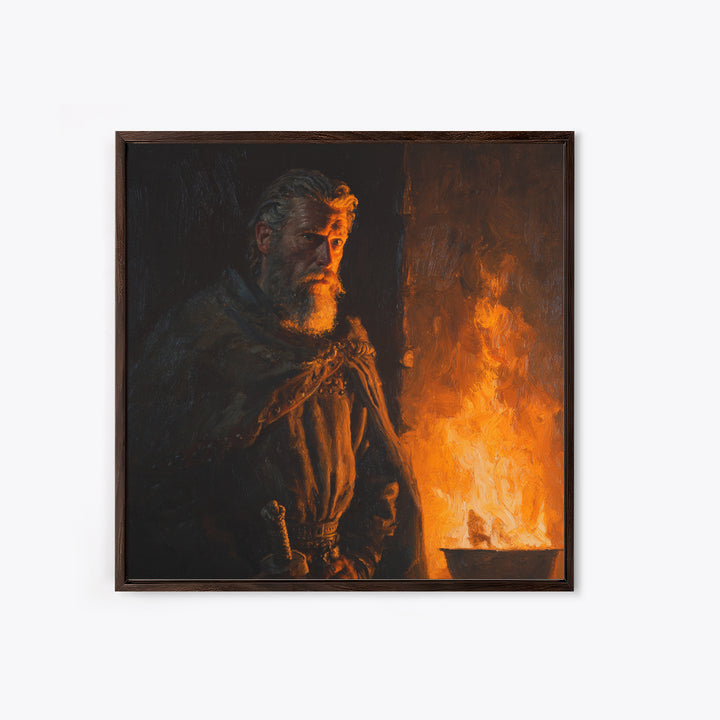Bearded Viking By Firelight, Moody Warrior Portrait Wall Art, Norse Framed Canvas Print, Rustic Masculine Decor, Gift For Him