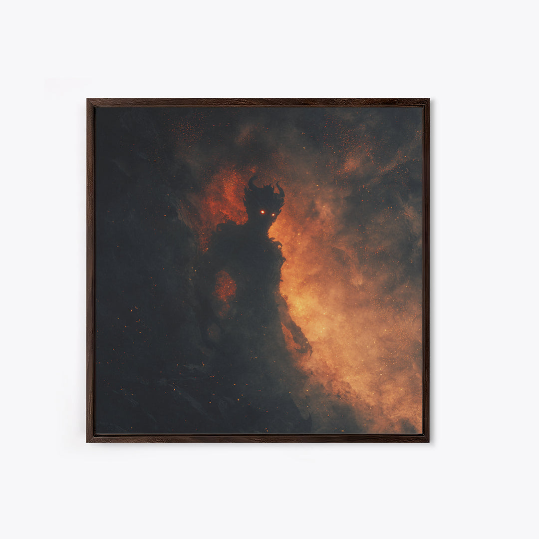 Glowing Fire Demon In Ash And Smoke Canvas Print, Dark Fantasy Wall Art, Gothic Horror Decor, Dramatic Surreal Art, Moody Home Decor