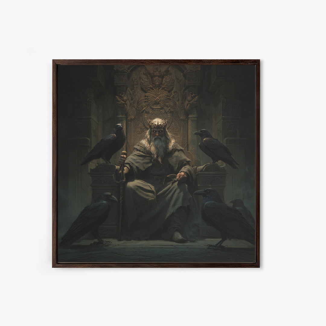 Raven King On Ancient Throne Wall Art, Dark Academia Fantasy Print, Gothic Medieval Decor, Moody Castle Canvas Art, Statement Artwork