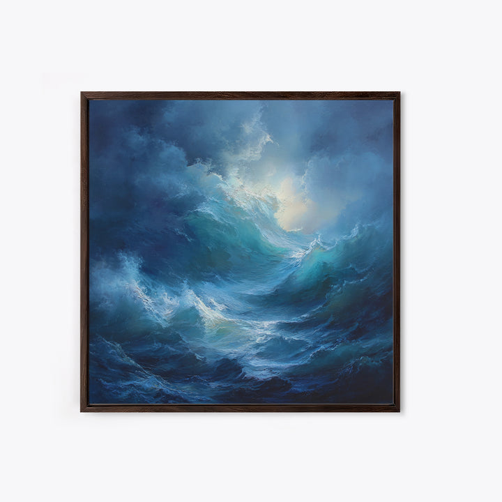 Dramatic Blue Ocean Wave Wall Art, Abstract Seascape Oil Painting, Coastal Canvas Decor, Large Living Room Art Print For Home Decor