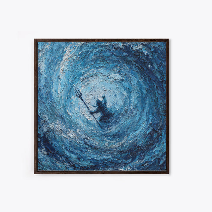 Poseidon In Blue Ocean Vortex Wall Art, Textured Impasto Canvas Print, Mythology Decor, Coastal Abstract Seascape Painting