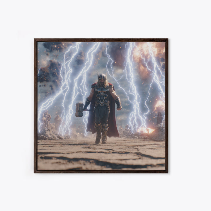 Thunder God With Hammer And Lightning Wall Art, Norse Mythology Canvas Print, Fantasy Warrior Decor, Gift For Him, Gaming Room Art